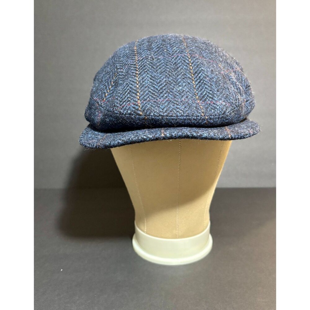 Mucros Weavers Kerry Cap Blue Herringbone Tweed Flat Cap Small S Made in Ireland